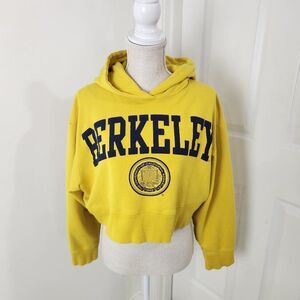 Zara Berkeley Hoodie Womens L Yellow Cropped French Terry College University